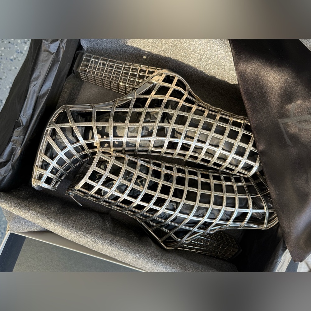 Yves Saint Laurent Metallic Cage Heeled Boots
